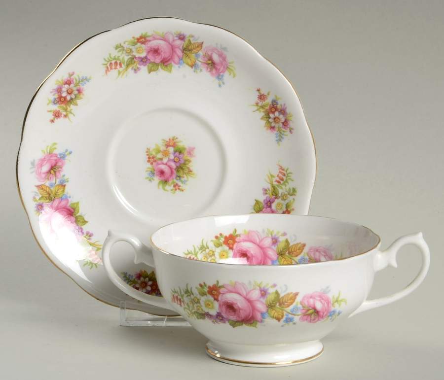 Chatsworth Pink Footed Cream Soup Bowl & Saucer Set by Royal Albert-1