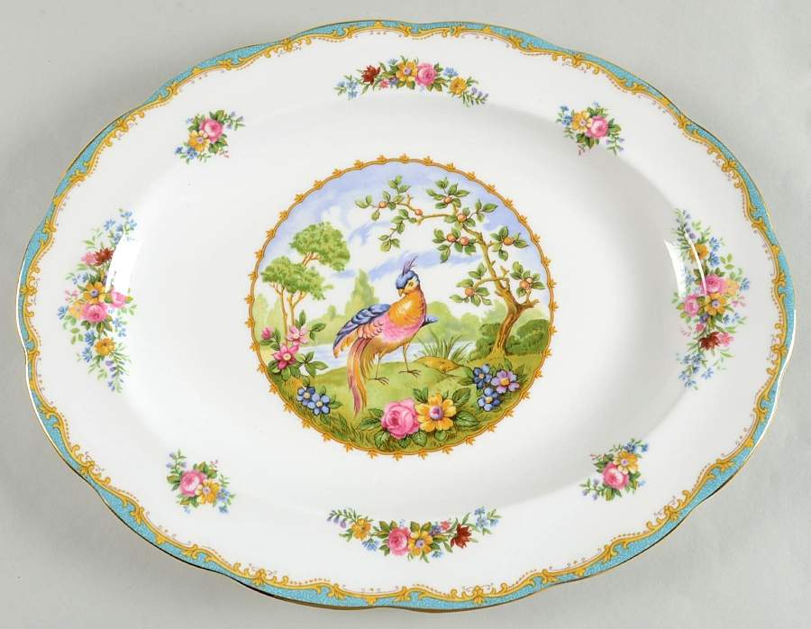 Chelsea Bird Blue 13" Oval Serving Platter by Royal Albert-1