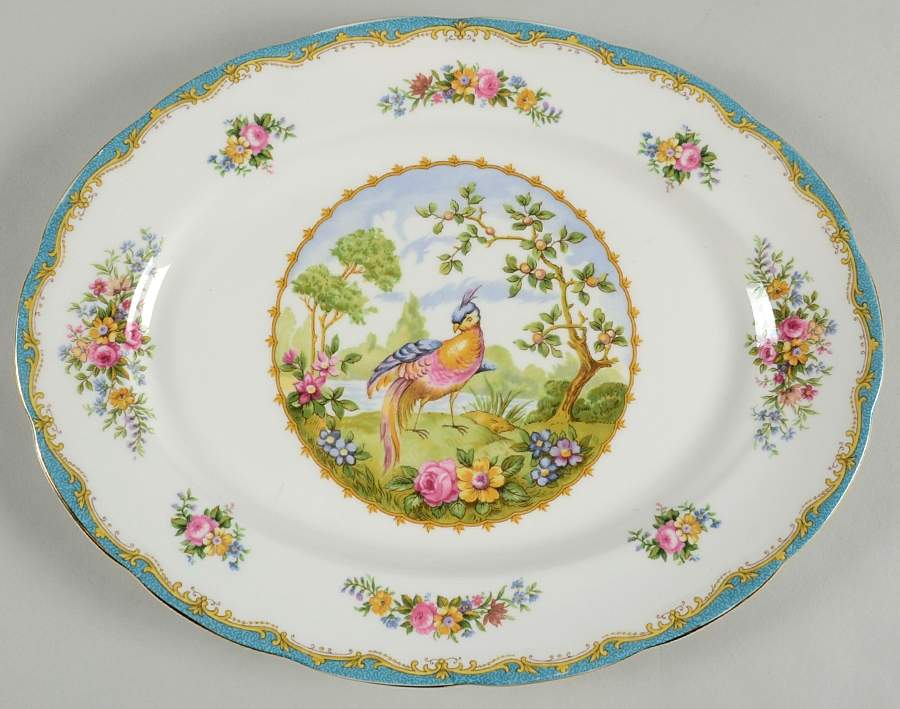 Chelsea Bird Blue 12" Oval Serving Platter by Royal Albert-1
