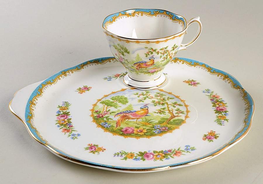 Chelsea Bird Blue Snack Plate & Cup Set by Royal Albert-1