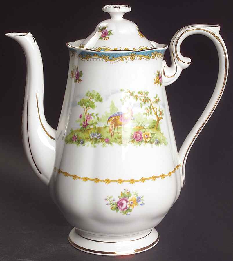 Chelsea Bird Blue Coffee Pot & Lid by Royal Albert-1