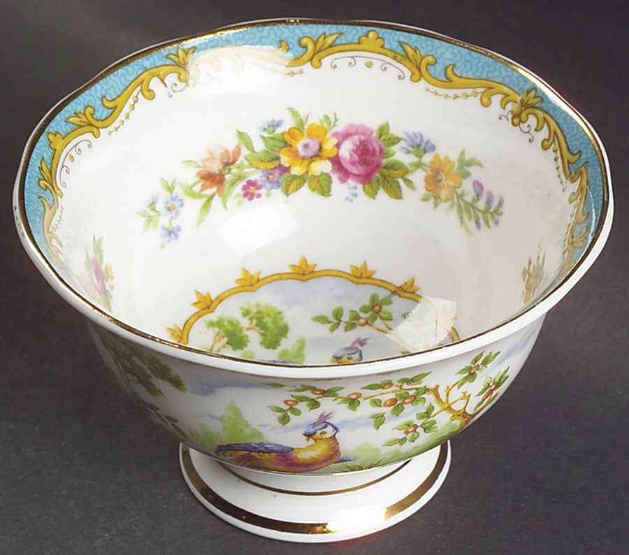 Chelsea Bird Blue Open Sugar Bowl by Royal Albert-1
