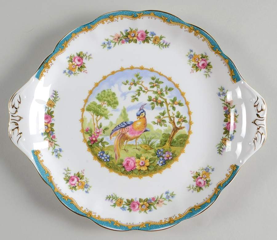 Chelsea Bird Blue Handled Cake Plate by Royal Albert-1