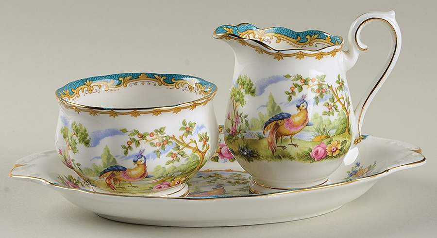 Chelsea Bird Blue Mini Creamer&Open Sugar&Tray (CRMM2+SUOM2+CSTMT1) by Royal Albert-1