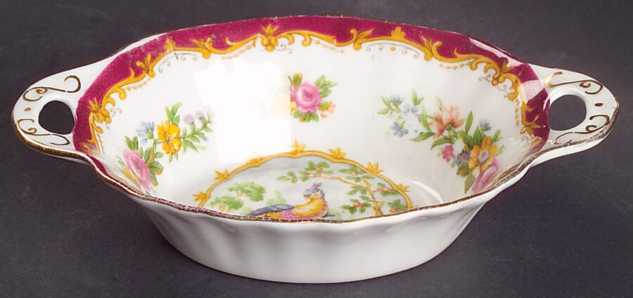 Chelsea Bird Maroon 5" Oval Sweet Meat Dish by Royal Albert-1