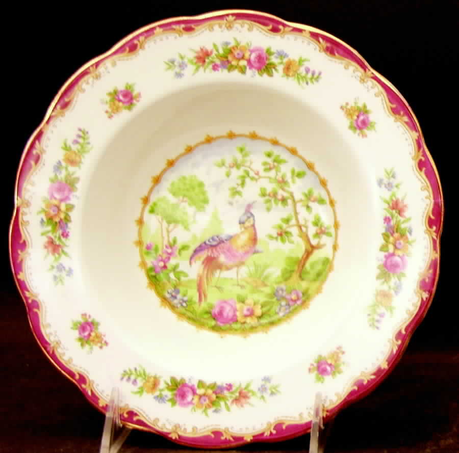 Chelsea Bird Maroon Rim Soup Bowl by Royal Albert-1
