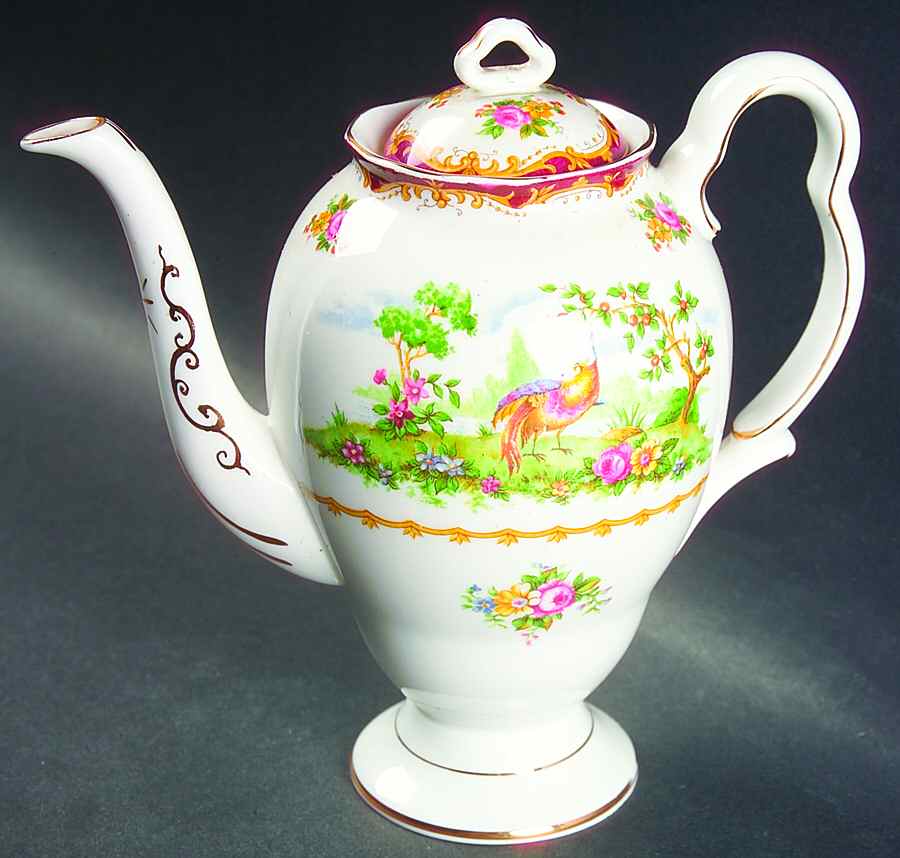 Chelsea Bird Maroon Mini Coffee Pot & Lid by Royal Albert-1