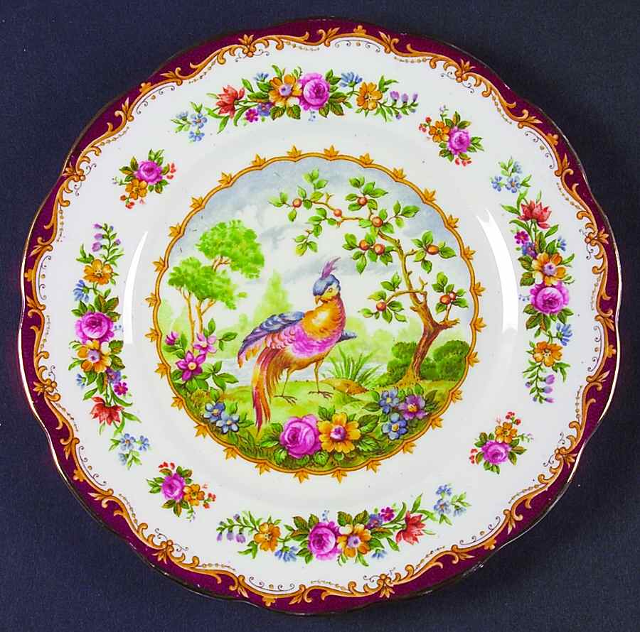 Chelsea Bird Maroon Dessert/Pie Plate by Royal Albert-1