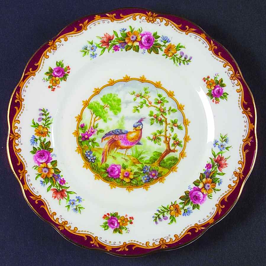 Chelsea Bird Maroon Bread & Butter Plate by Royal Albert-1