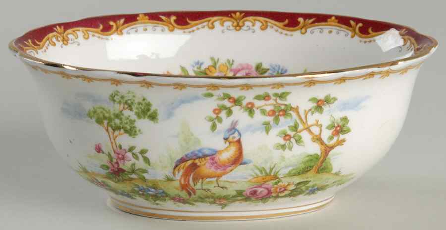 Chelsea Bird Maroon Open Sugar Bowl by Royal Albert-1