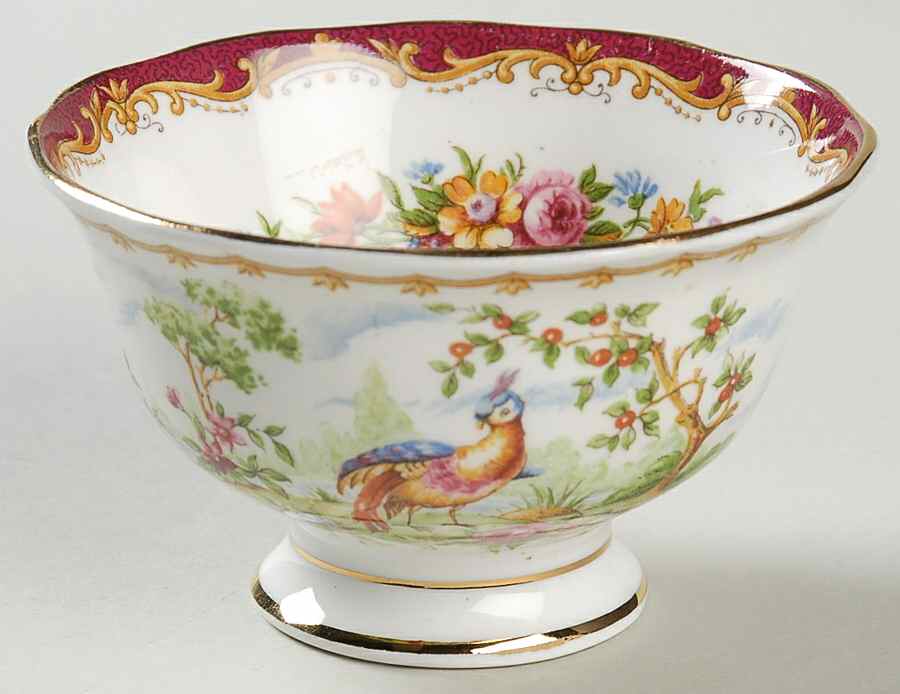 Chelsea Bird Maroon Open Sugar Bowl by Royal Albert-1