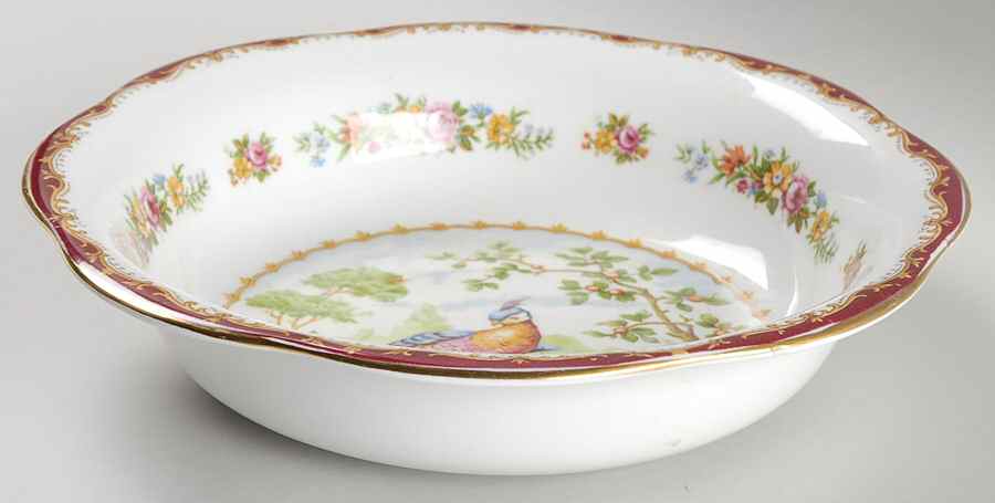 Chelsea Bird Maroon 9" Round Vegetable Bowl by Royal Albert-1