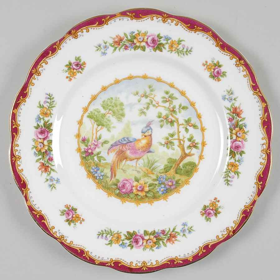 Chelsea Bird Maroon Salad Plate by Royal Albert-1