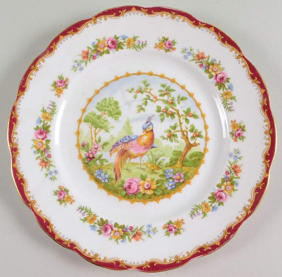 Chelsea Bird Maroon Luncheon Plate by Royal Albert-1