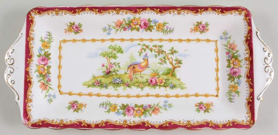Chelsea Bird Maroon Tray for Creamer & Sugar with Lid by Royal Albert-1