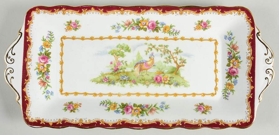 Chelsea Bird Maroon Large Sandwich Tray by Royal Albert-1