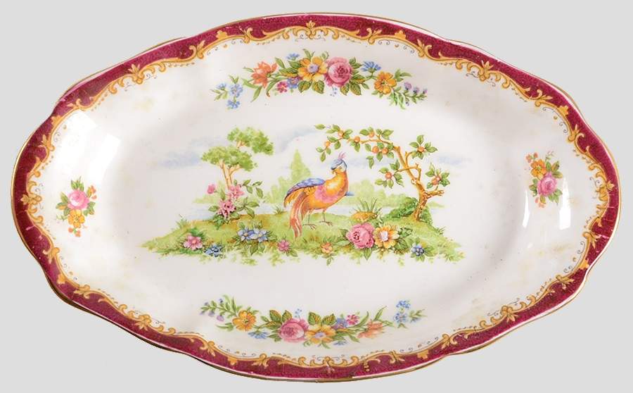Chelsea Bird Maroon Tray for Mini Creamer & Open Sugar by Royal Albert-1