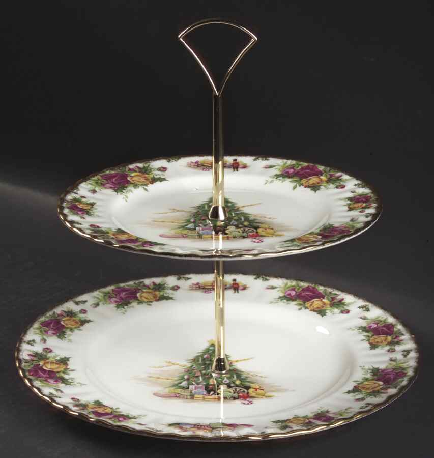 Christmas Magic 2 Tiered Serving Tray (Dinner & Salad Plate) by Royal Albert-1