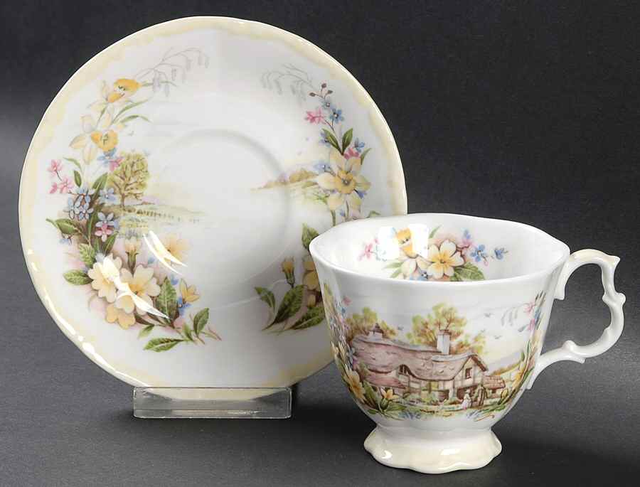 Cottage Garden Year Series Footed Cup & Saucer Set by Royal Albert-1