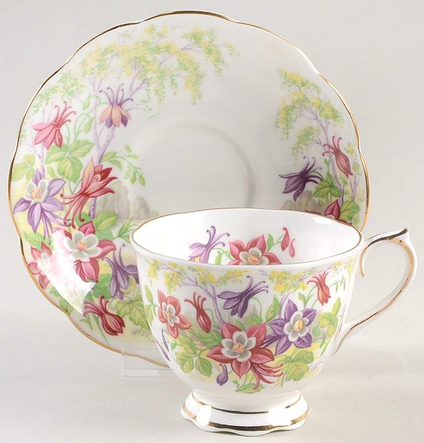 Columbine Footed Cup & Saucer Set by Royal Albert-1