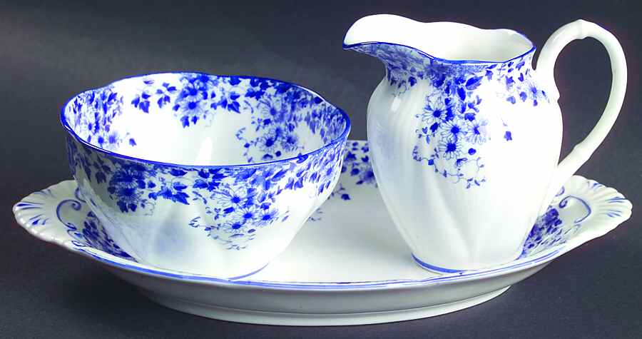 Dainty Blue Mini Creamer & Open Sugar with Tray by Royal Albert-1