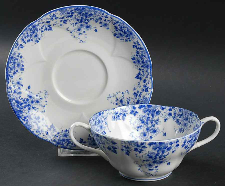 Dainty Blue Flat Cream Soup Bowl & Saucer Set by Royal Albert-1