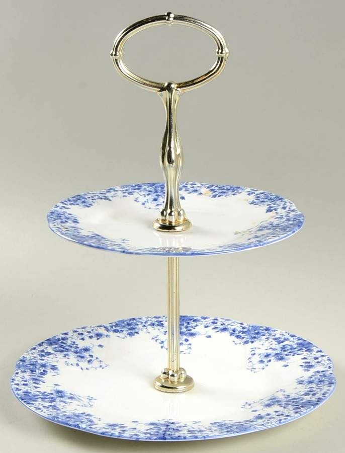 Dainty Blue 2-Tiered Serving Tray (Salad & Bread/Butter Plate) by Royal Albert-1
