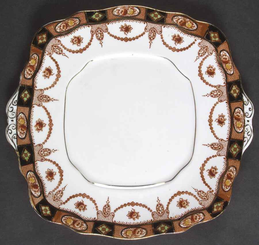 Devon Black (Scalloped) Square Handled Cake Plate by Royal Albert-1