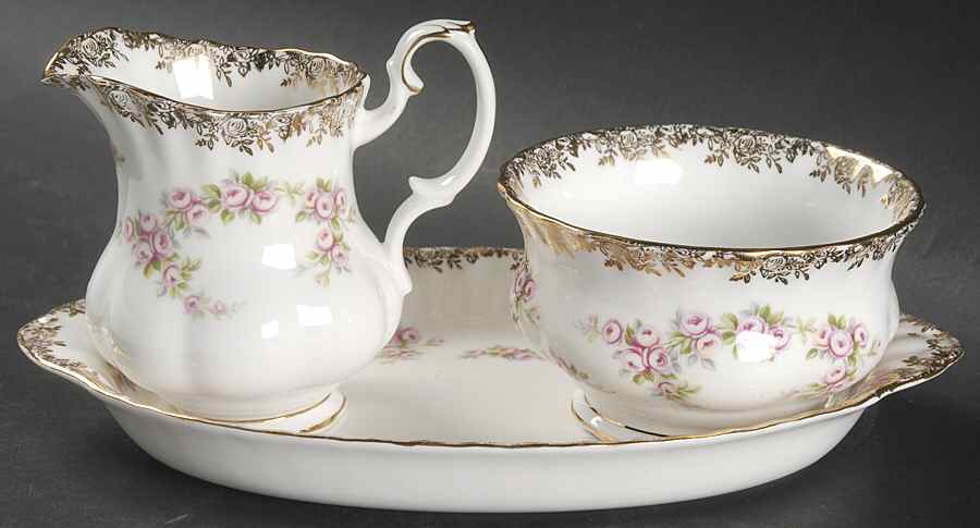 Dimity Rose Mini Creamer & Open Sugar with Tray by Royal Albert-1
