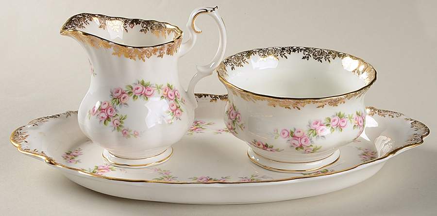 Dimity Rose Mini Creamer & Open Sugar with Tray by Royal Albert-1