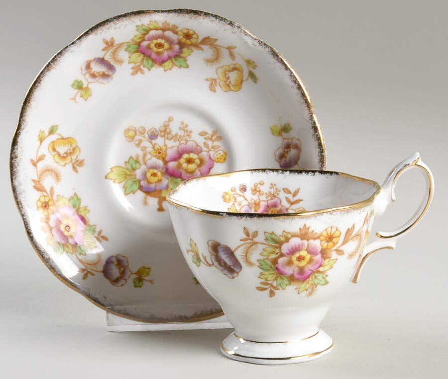 Evesham (Multicolored Floral) Footed Cup & Saucer Set by Royal Albert-1