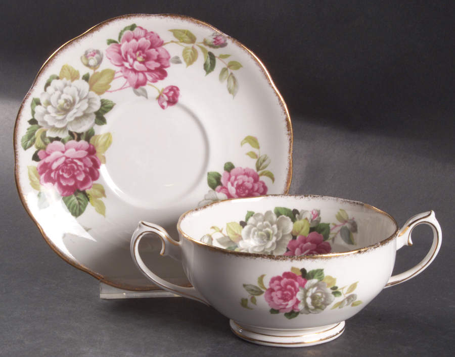 Evening Rhapsody (Pink & White Floral) Footed Cream Soup Bowl & Saucer Set by Royal Albert-1