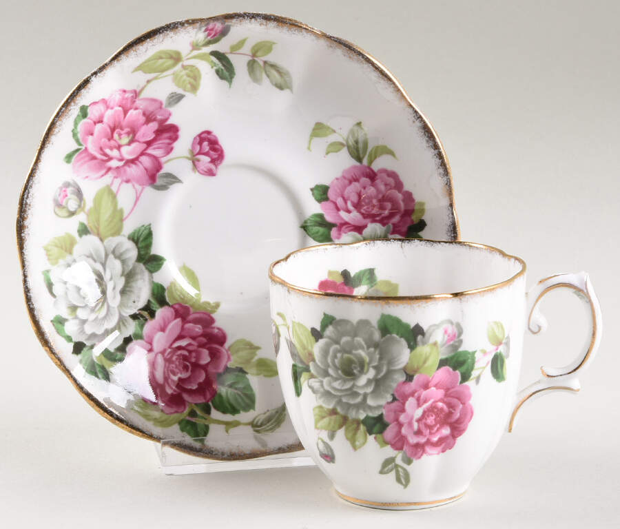 Evening Rhapsody (Pink & White Floral) Flat Cup & Saucer Set by Royal Albert-1