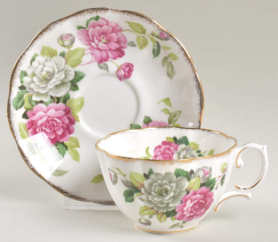 Evening Rhapsody (Pink & White Floral) Flat Cup & Saucer Set by Royal Albert-1