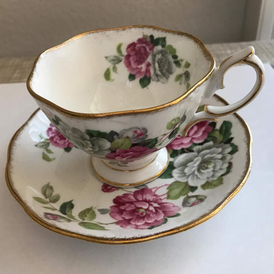 Evening Rhapsody (Pink & White Floral) Footed Cup & Saucer Set by Royal Albert-1