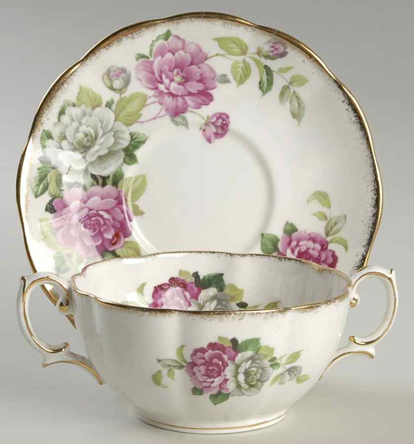 Evening Rhapsody (Pink & White Floral) Flat Cream Soup Bowl & Saucer Set by Royal Albert-1