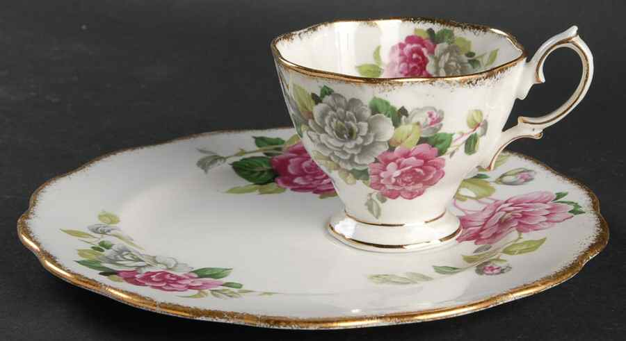 Evening Rhapsody (Pink & White Floral) Snack Plate & Cup Set by Royal Albert-1