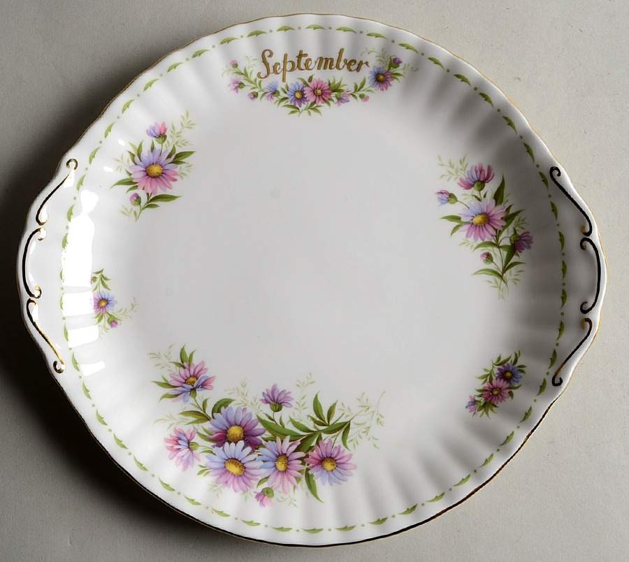 Flower of The Month (Newer, Montrose) Handled Cake Plate by Royal Albert-1