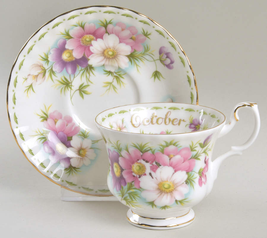 Flower of The Month (Newer, Montrose) Footed Cup & Saucer Set by Royal Albert-1