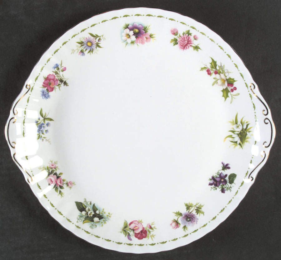 Flower of The Month (Newer, Montrose) Large Handled Cake Plate by Royal Albert-1