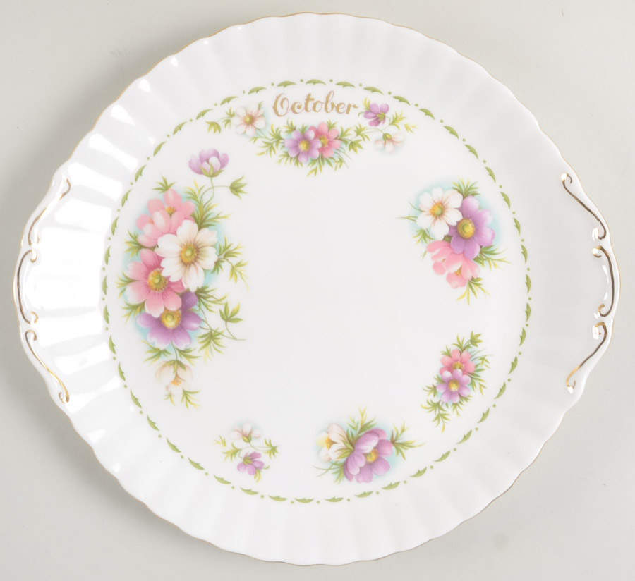 Flower of The Month (Newer, Montrose) Handled Cake Plate by Royal Albert-1