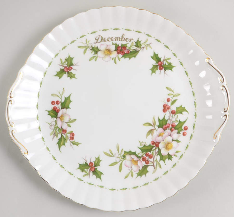 Flower of The Month (Newer, Montrose) Handled Cake Plate by Royal Albert-1