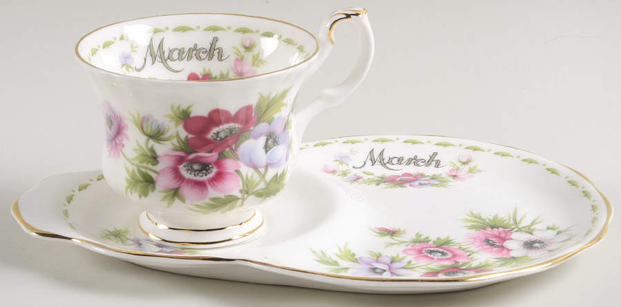 Flower of The Month (Newer, Montrose) Dessert Plate & Cup Set by Royal Albert-1