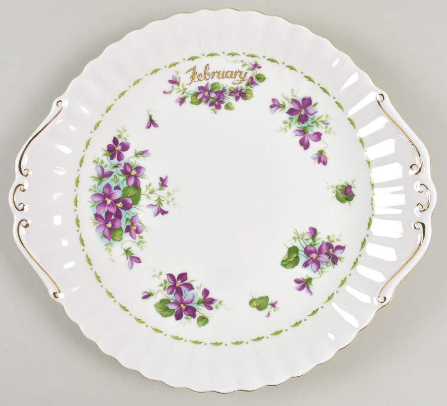 Flower of The Month (Newer, Montrose) Handled Cake Plate by Royal Albert-1