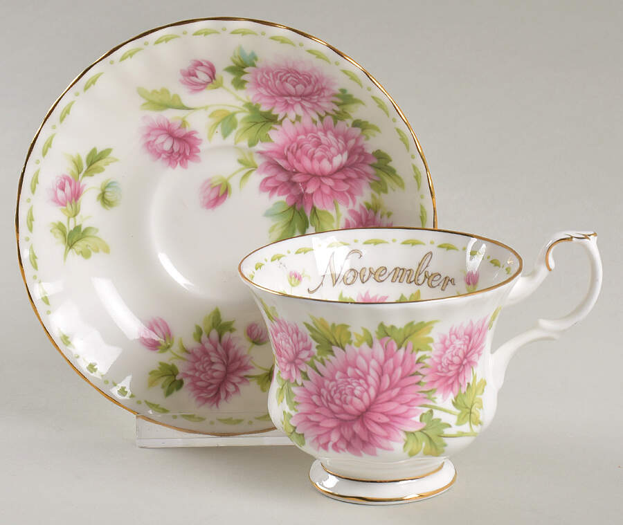 Flower of The Month (Newer, Montrose) Footed Cup & Saucer by Royal Albert-1