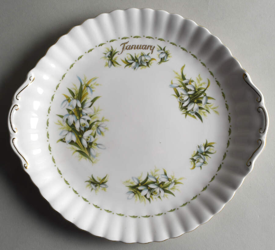 Flower of The Month (Newer, Montrose) Handled Cake Plate by Royal Albert-1