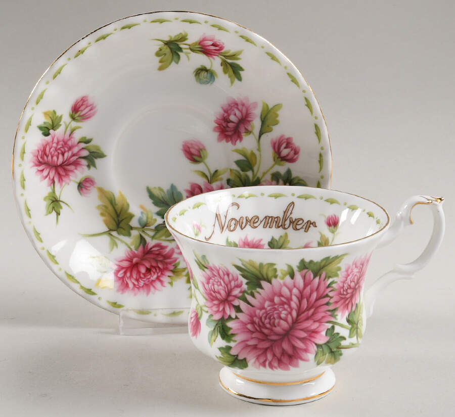 Flower of The Month (Newer, Montrose) Footed Demitasse Cup & Saucer Set by Royal Albert-1