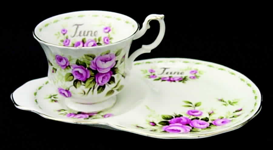 Flower of The Month (Newer, Montrose) Dessert Plate & Cup Set by Royal Albert-1
