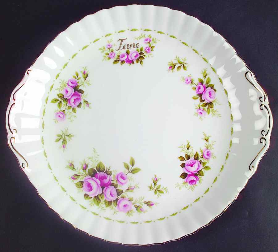 Flower of The Month (Newer, Montrose) Handled Cake Plate by Royal Albert-1