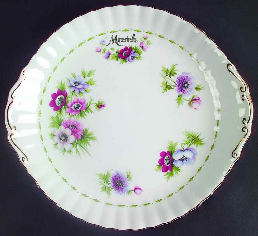 Flower of The Month (Newer, Montrose) Handled Cake Plate by Royal Albert-1